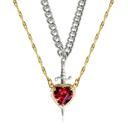 New Heart And Sword Necklace Set In Gold And Silver